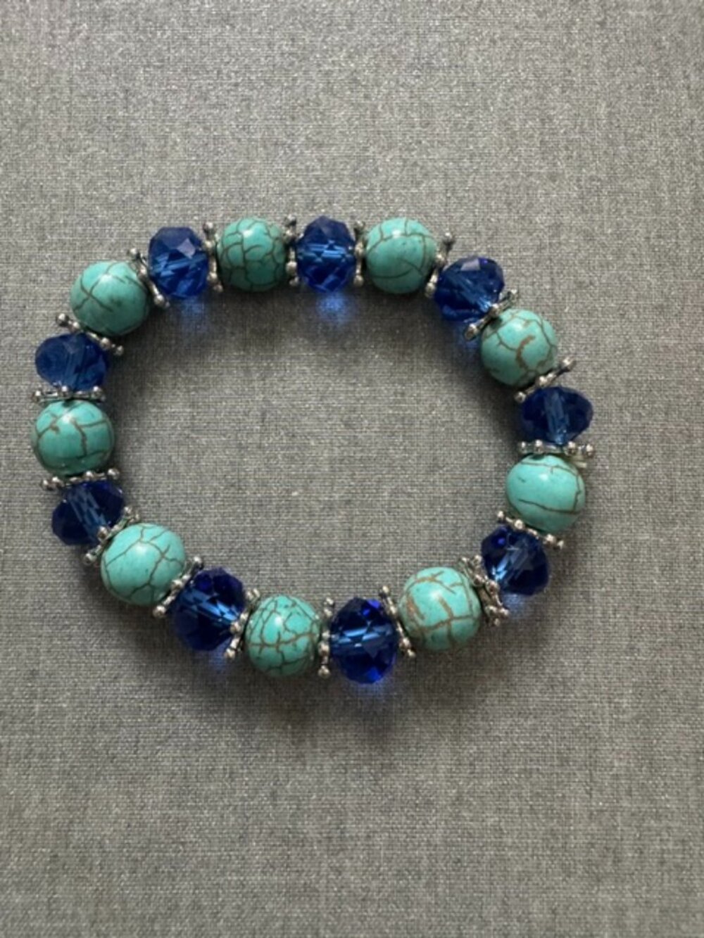 TURQUOISE AND BLUE BEADED STRETCHY BRACELET